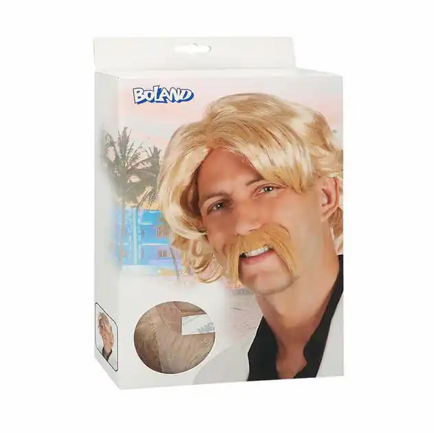 Aanbieding Blonde Pruik met Snor