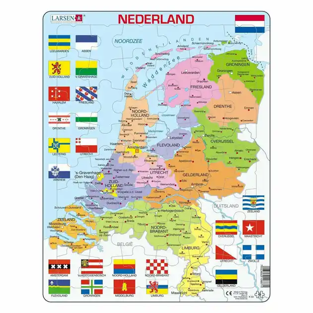 Larsen Legpuzzel Kaart Nederland met Provincies en Vlaggen, 48st. Koop Online