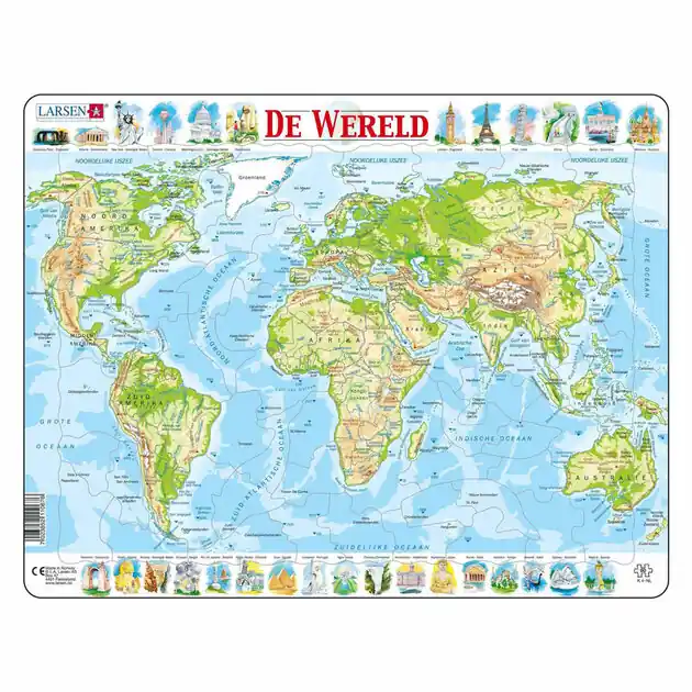 Larsen Legpuzzel Kaart Wereld - Geografisch, 80st. Direct Beschikbaar