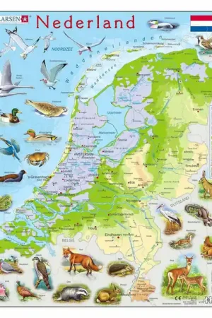 Beperkte Voorraad Larsen Legpuzzel Kaart Nederland - Geografisch met Dieren, 68st.