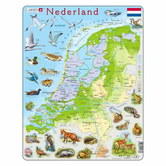 Beperkte Voorraad Larsen Legpuzzel Kaart Nederland - Geografisch met Dieren, 68st.