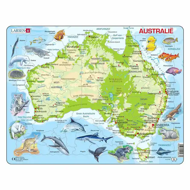 Superprijs Larsen Legpuzzel Kaart Australie Geografisch met Dieren, 65st.