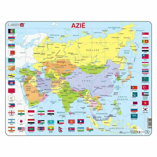 Larsen Legpuzzel Kaart Azie met Vlaggen, 70st. Gratis Retour