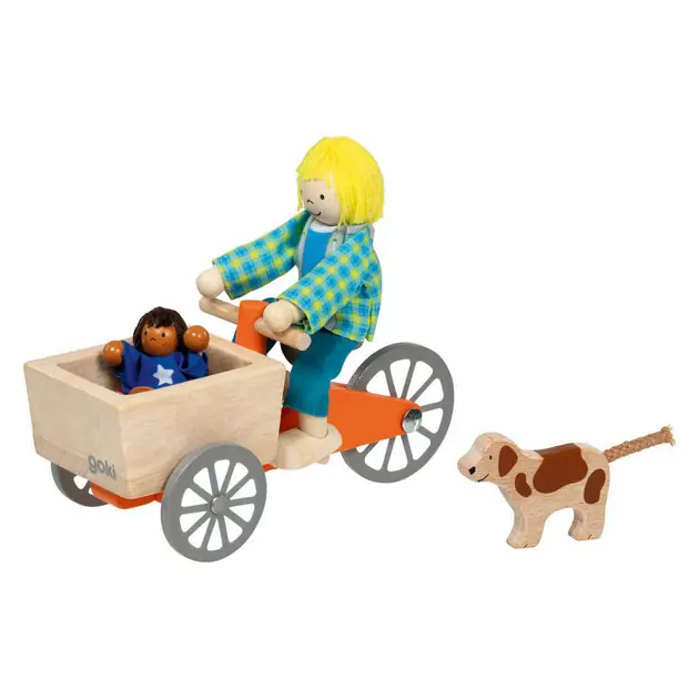 Koop Vandaag Goki Poppenhuis Houten Bakfiets met Kind en Hond