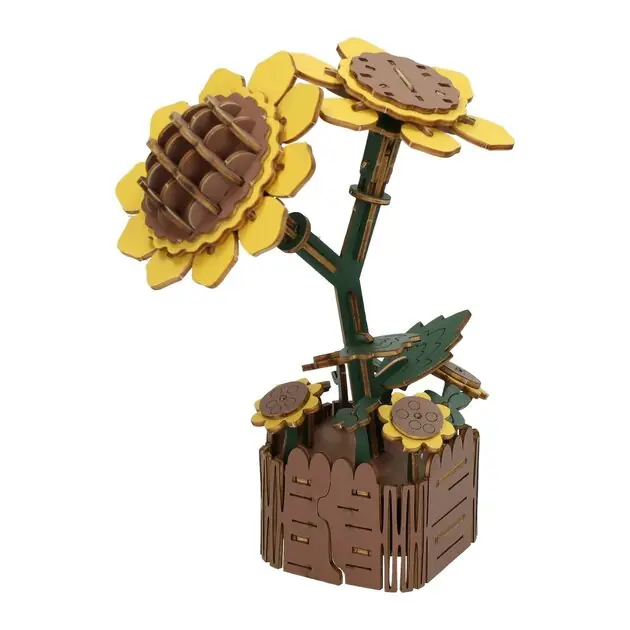 Houten 3D Bouwpakket Zonnebloemen - 121dlg. Op = Op