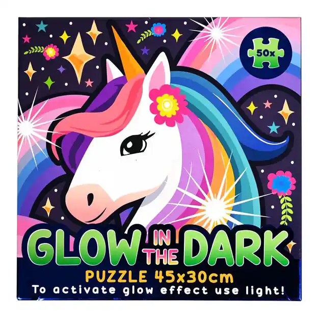 Flitsaanbieding Glow in the Dark Puzzel Eenhoorn - 50st.