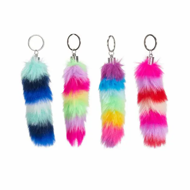 Koop Vandaag Sleutelhanger Fluffy Regenboogstaart - 13cm