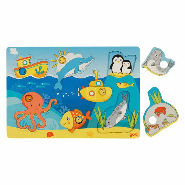 Goki Houten Achtergrondpuzzel Zeedieren, 7st. Speciale Aanbieding