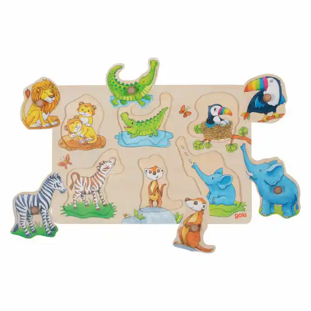 Koop Online Goki Houten Achtergrond Noppenpuzzel Moeder en Baby, 6st.