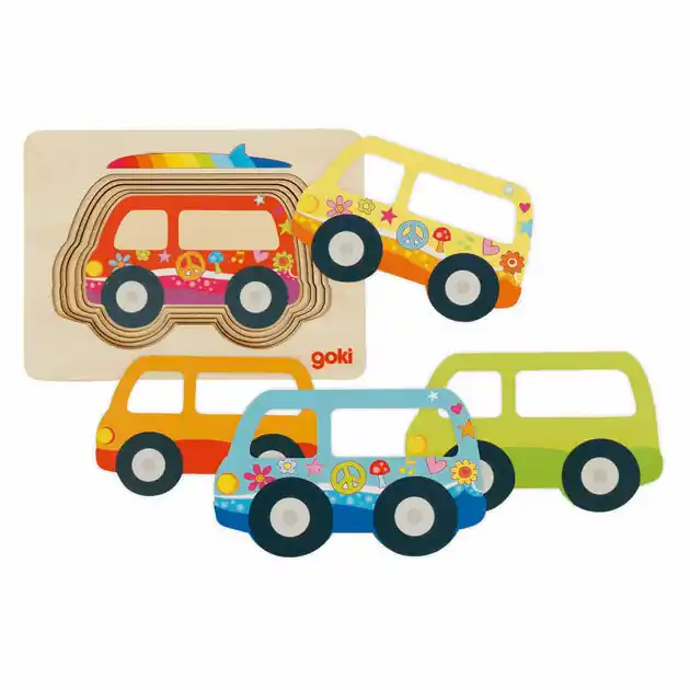 Beperkte Voorraad Goki Houten Lagenpuzzel Auto, 5st.