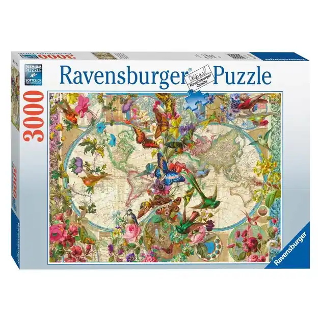 Seizoensaanbieding Ravensburger Legpuzzel Flora en Fauna Wereldkaart, 3000st.