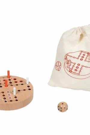 Weekendaanbieding Goki Houten Ludo Spel in Katoenen Opbergzakje