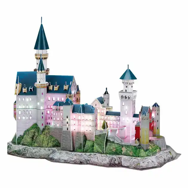 Cubic Fun 3D Puzzel Neuschwanstein Kasteel met Led Verlichting Op = Op