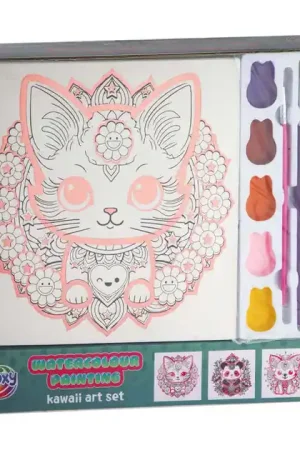 Aquarel Schilderen Kawaii Art Set - 3x Canvas Kat Must-Have