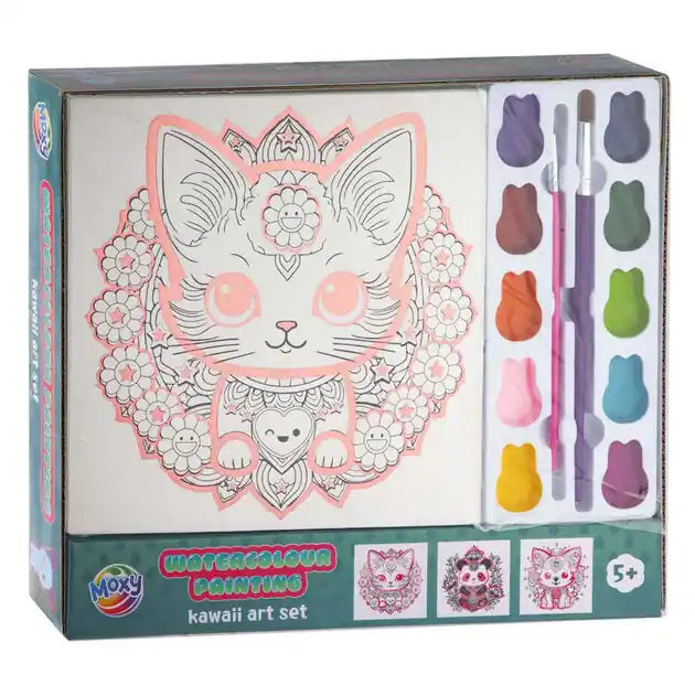 Aquarel Schilderen Kawaii Art Set - 3x Canvas Kat Must-Have