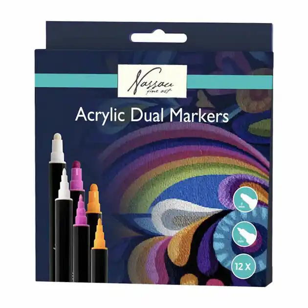 Nassau Acryl Markers met Dubbele Punt - 12st. Nu Kopen