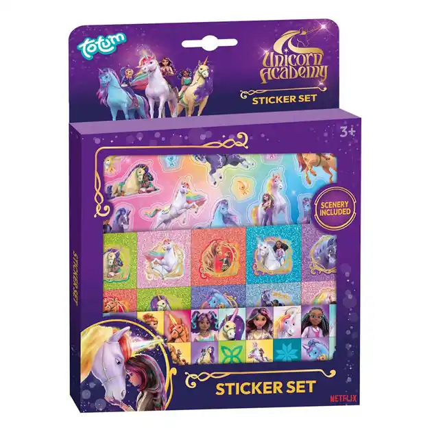 Superprijs Totum Unicorn Academy Stickerset - 3 Vellen + 1 Achtergrond