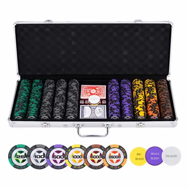 Express Levering Pokerset in Zilveren Koffer - High Stake 500 chips 14gr.