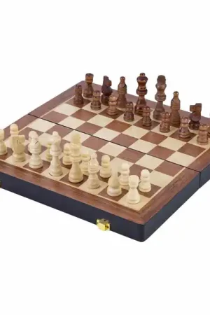 Uitverkoop Essenhouten Schaakspel Opklapbaar - 30x30x5,5cm