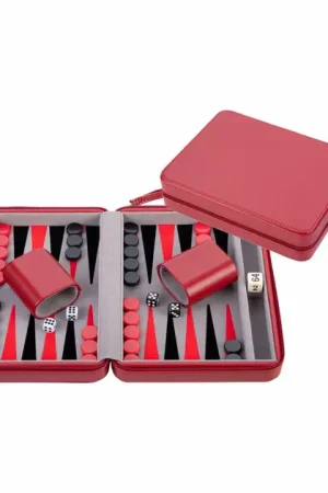 Backgammon Reisspel met Rits - Rood Speciale Aanbieding