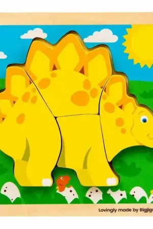 Actieprijs Bigjigs Houten Vormenpuzzel Stegosaurus - 4st.