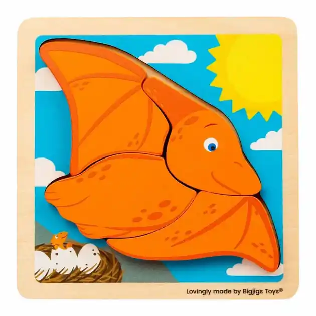 Hoge Kwaliteit Bigjigs Houten Vormenpuzzel Pterodactyl - 4st.