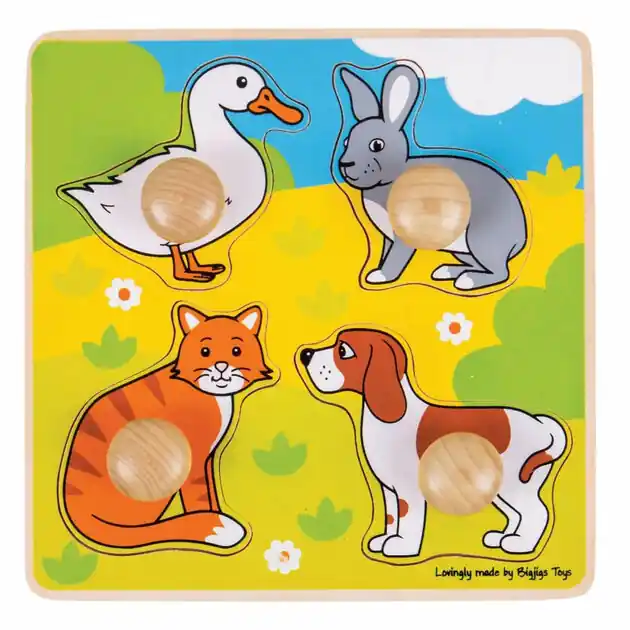 Bigjigs Houten Mijn Eerste Noppenpuzzel Huisdieren - 4st. Seizoensaanbieding