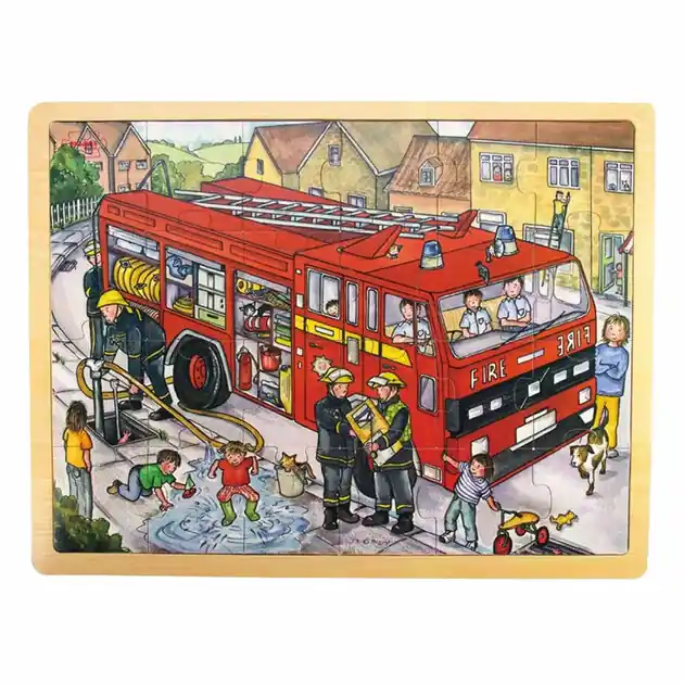 Hoge Kwaliteit Bigjigs Houten Legpuzzel Brandweerauto - 24st.