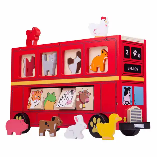 Meest Verkocht Bigjigs Houten Vormenstoof Rode Dierenbus - 21dlg.