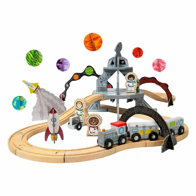 Nu Kopen Bigjigs Houten Treinset Ruimtevaart - 40dlg.