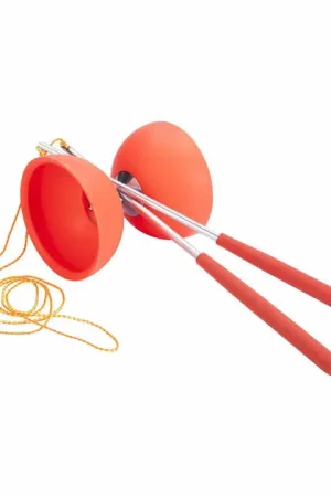 Aanbieding Diabolo van Rubber met Metalen Stokjes - Fluor Rood