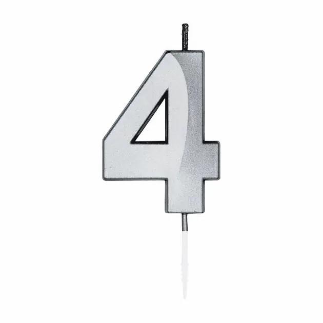 Taartkaars 6cm Metallic Zilver no.4 Weekendaanbieding