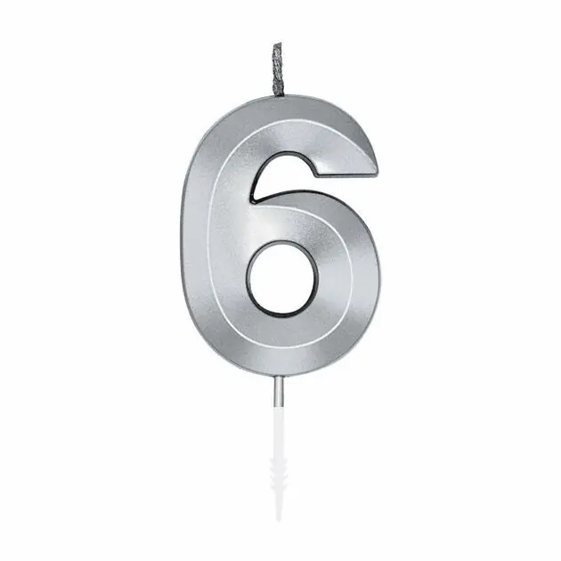 Taartkaars 6cm Metallic Zilver no.6 Beperkt Aanbod
