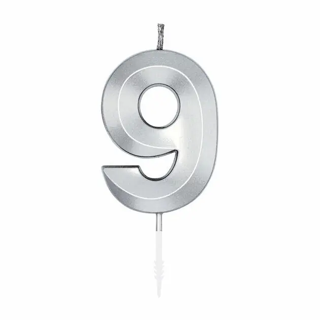 Taartkaars 6cm Metallic Zilver no.9 Veilige Betaling
