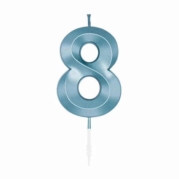 Taartkaars 6cm Metallic Licht Blauw no. 8 Actieprijs