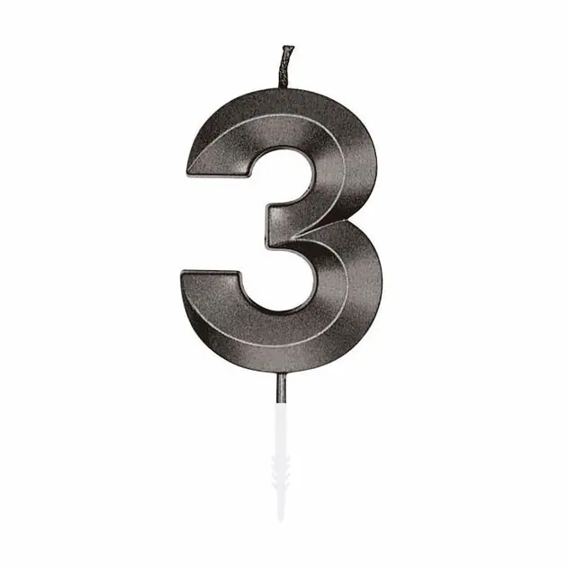 Taartkaars 6cm Metallic Zwart no. 3 Direct Beschikbaar