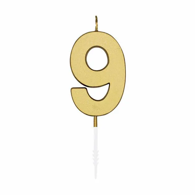 Taartkaars 4,5cm Metallic Goud no. 9 Alleen Vandaag