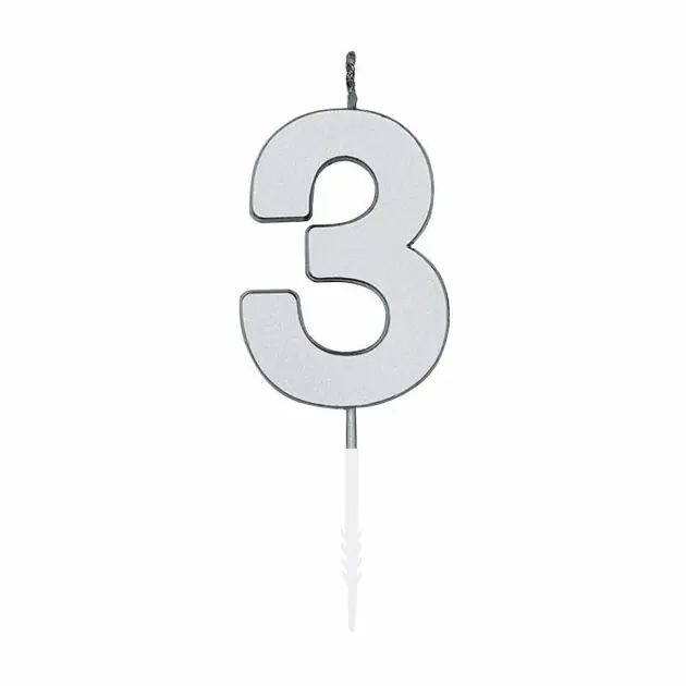 Taartkaars 4,5cm Metallic Zilver no. 3 Voordeelprijs