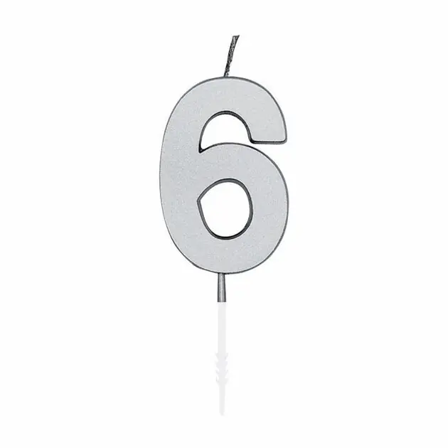 Taartkaars 4,5cm Metallic Zilver no. 6 Laatste Versie