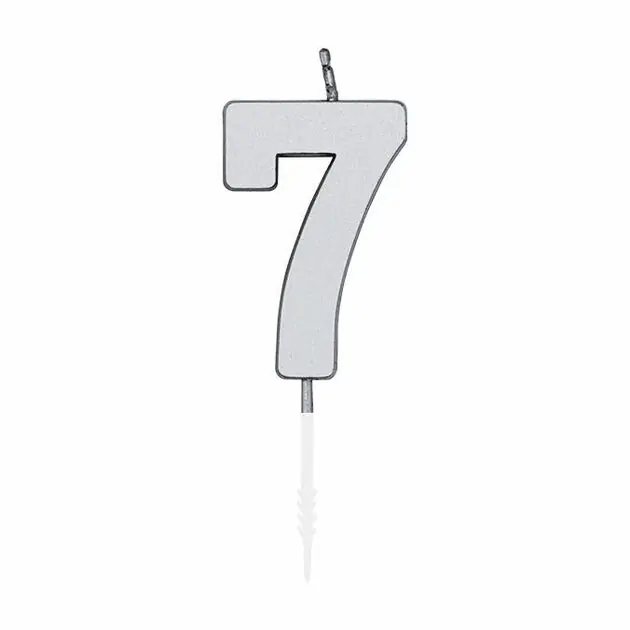 Taartkaars 4,5cm Metallic Zilver no. 7 Op = Op