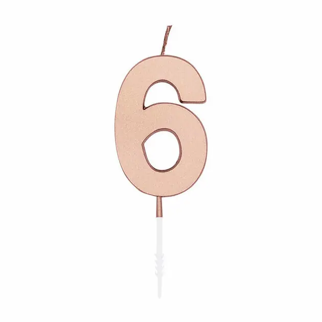 Taartkaars 4,5cm Metallic Rose Goud no. 6 Uitverkoop