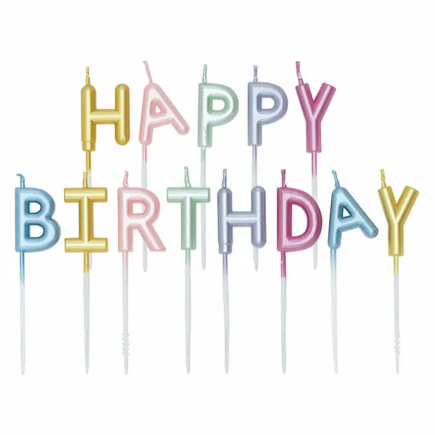 Taartkaarsen Set "Happy Birthday" Pastel Kleuren Korting