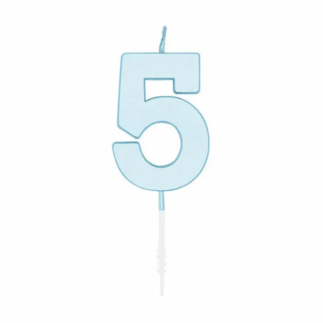 Taartkaars 4,5cm Pastel Blauw no. 5 Direct Beschikbaar