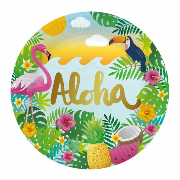 Papieren Borden 23cm Aloha - 8st. Beste Prijs