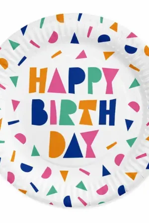 Voordeelprijs Papieren Borden 23cm Happy Birthday - 8st.