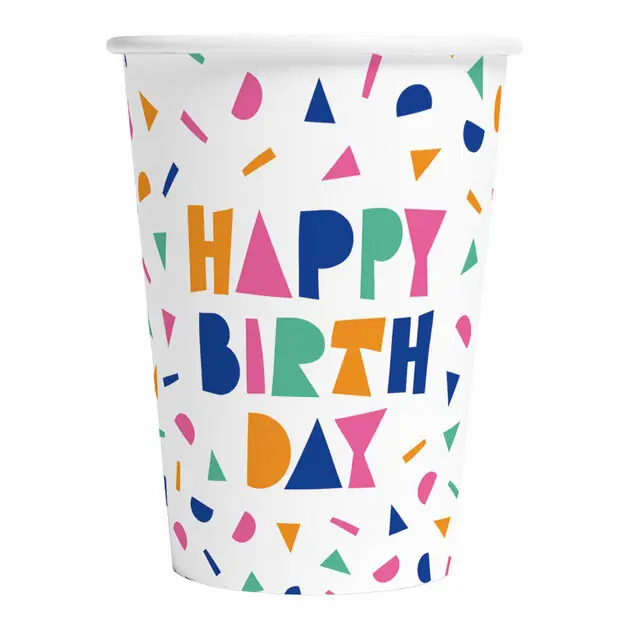 Laatste Versie Papieren Bekers 210ml Happy Birthday - 8st.