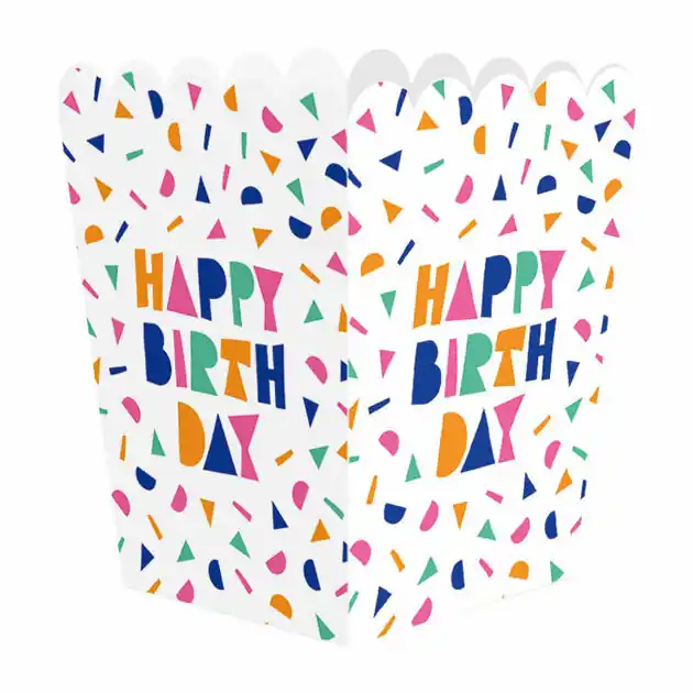 Papieren Snackboxen Happy Birthday - 8st. Aanbieding