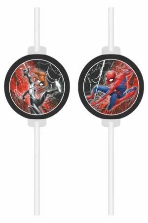 Papieren Rietjes Spiderman World of Web - 4st. Speciale Aanbieding