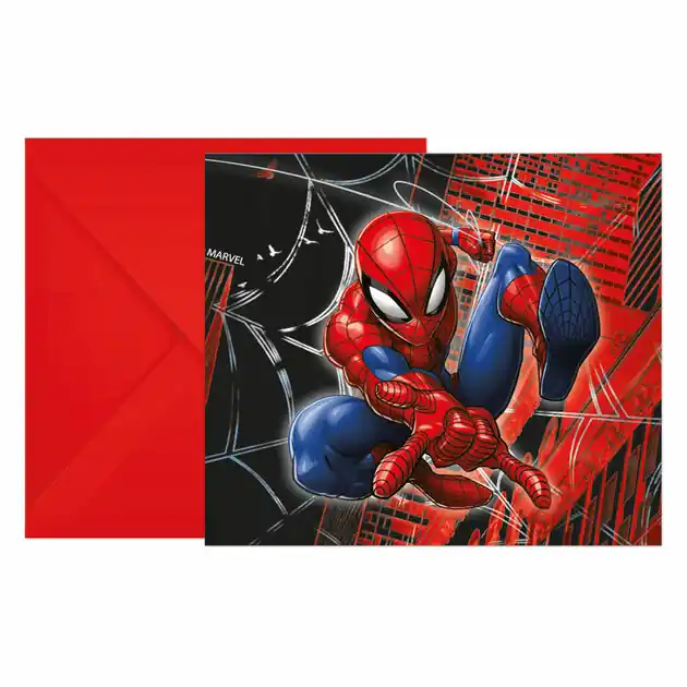 Uitnodigingen met Enveloppen Spiderman Wolrd of Web - 6st. Flitsaanbieding