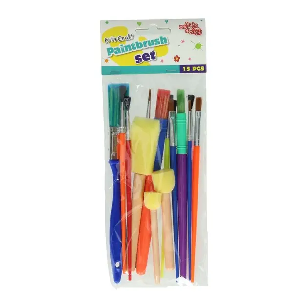 Korting Set Penselen - 3 Foam Penselen 12 Nylon Penselen